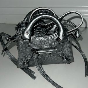 Silver Micro/Mini Balenciaga City Crossbody Bag.